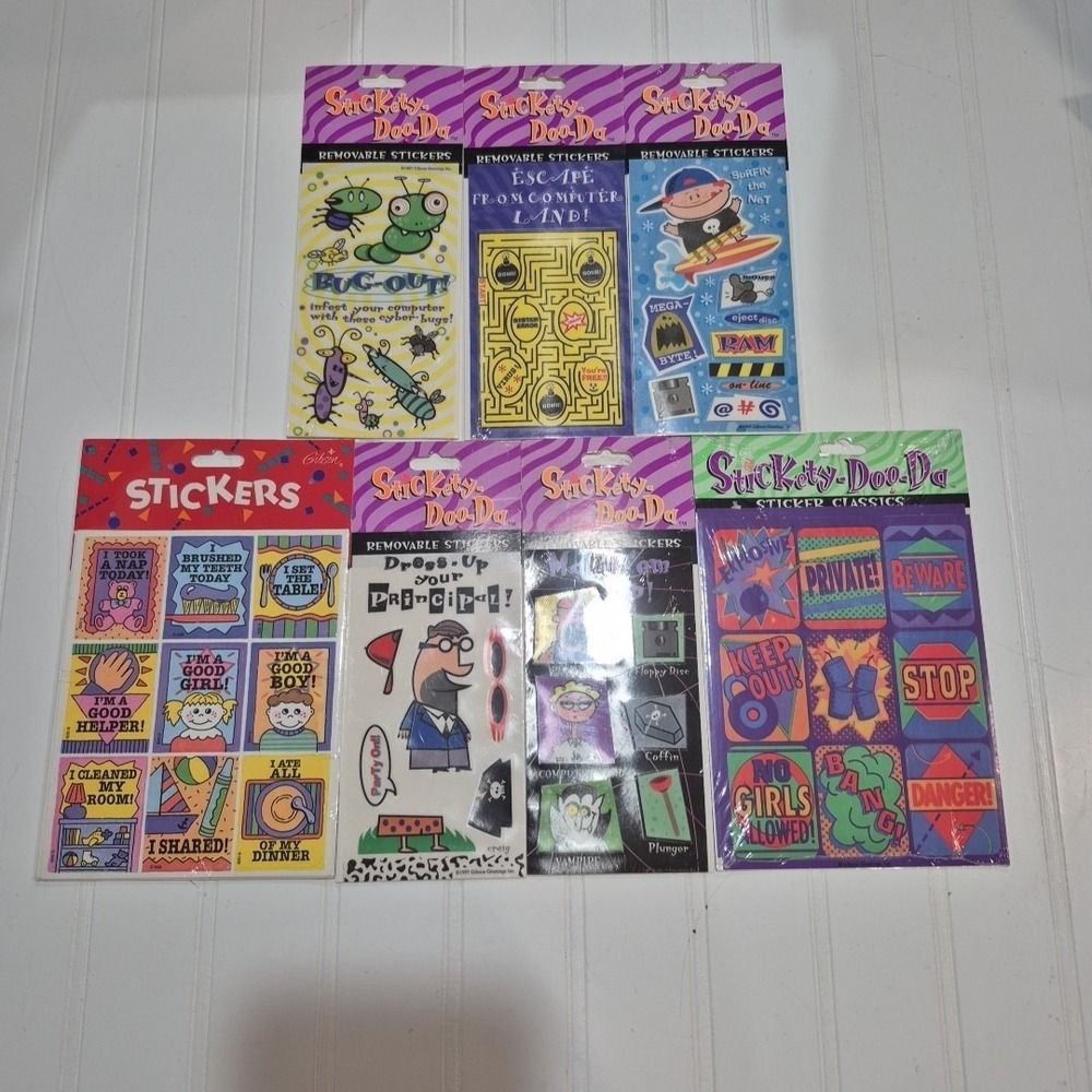 Vintage 1990's Gibson Stickety Doo Da  2 Stickers Sheets & 5 Removeable Stickers